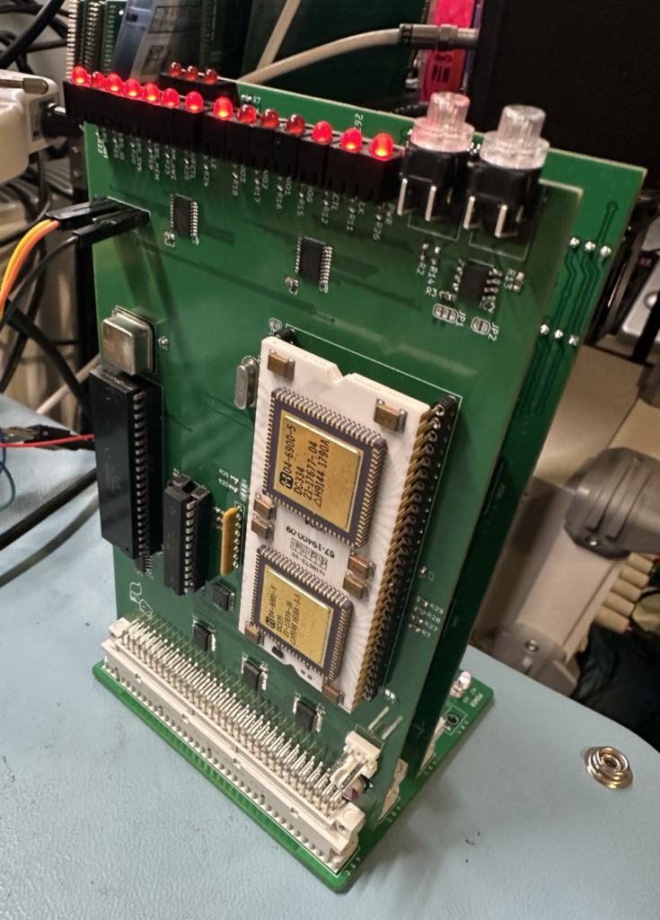 PCB with DEC DCJ11 processor on, running with RAM.